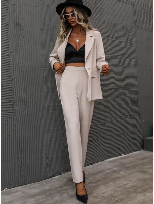 Shein Single Button Lapel Collar Blazer & Tailored Pants