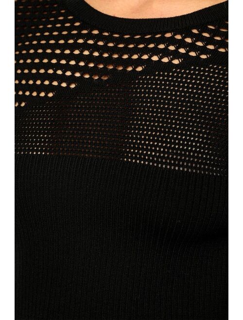Lulus Sheer Expressions Black Long Sleeve Knit Bodycon Mini Dress