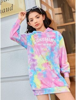 Girls Tie Dye & Slogan Graphic Sweatshirt Dress