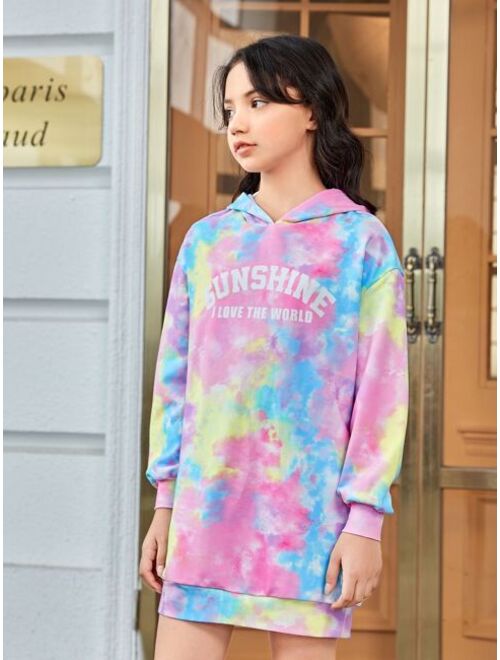 SHEIN Girls Tie Dye & Slogan Graphic Sweatshirt Dress