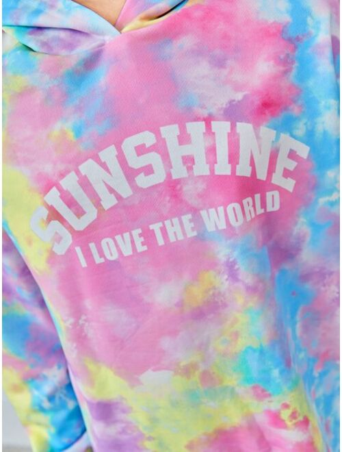 SHEIN Girls Tie Dye & Slogan Graphic Sweatshirt Dress