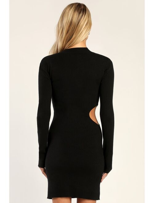 Lulus Falling Slowly Black Long Sleeve Cutout Bodycon Sweater Dress