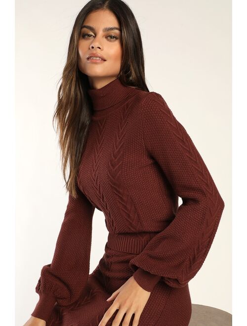 Lulus Match My Vibe Brown Cable Knit Two-Piece Midi Sweater Dress