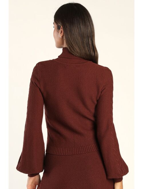 Lulus Match My Vibe Brown Cable Knit Two-Piece Midi Sweater Dress