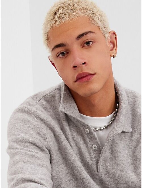 Gap Recycled Polo Solid Polyester Relaxed Fit Long Sleeve Sweater