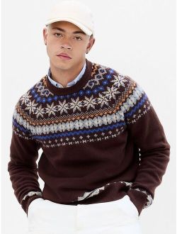 Recycled Fair Isle Polyester Crew Neck Printed Relaxed Fit Pullover Sweater