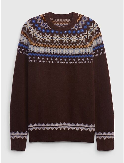 Gap Recycled Fair Isle Polyester Crew Neck Printed Relaxed Fit Pullover Sweater