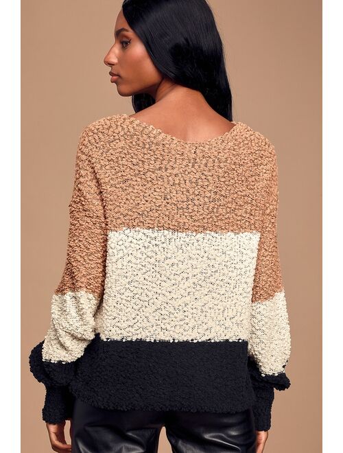 Lulus Always Be Together Camel Color Block Chenille Sweater