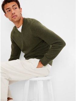 Recycled Polyester Solid V-Neck Long Sleeve Pullover Sweater