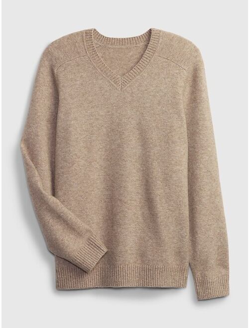 Gap Recycled Polyester Solid V-Neck Long Sleeve Pullover Sweater