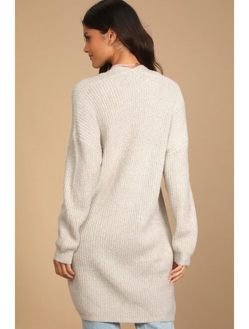 Lulus Autumn Days Beige Knit Cardigan Sweater