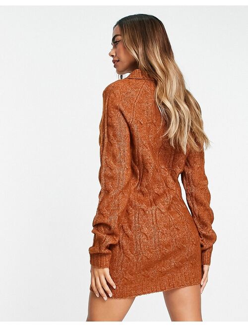 ASOS DESIGN knitted cable mini dress with open collar in orange