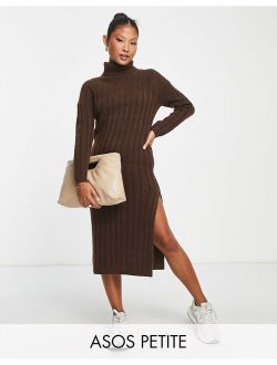 ASOS Petite ASOS DESIGN Petite knit midi dress with turtle neck in brown