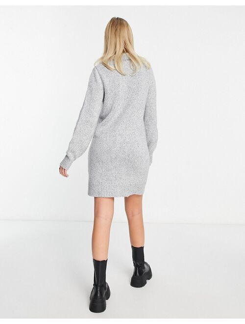 ASOS DESIGN knit mini dress with high neck in gray