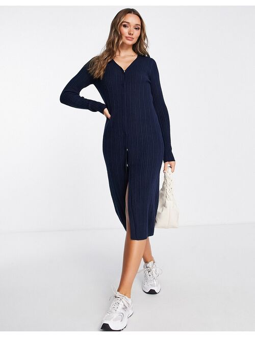 ASOS DESIGN knit midi dress with snap front in navy