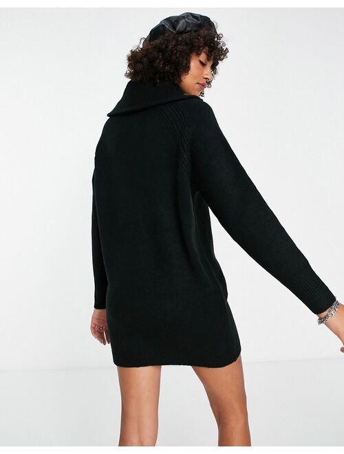 ASOS DESIGN knitted mini dress with zip collar in black