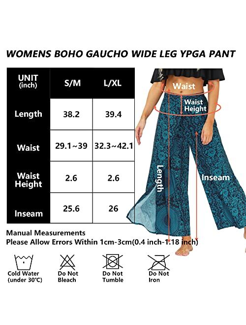 Lu's Chic Women's Boho Pants Wide Leg Gaucho Harem Yoga Flowy Bohemian Indian Side Split Palazzo