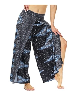 Ainuno Boho Pants Wide Leg Palazzo Pants with Slits for Women Flowy Hippie Pants Thin