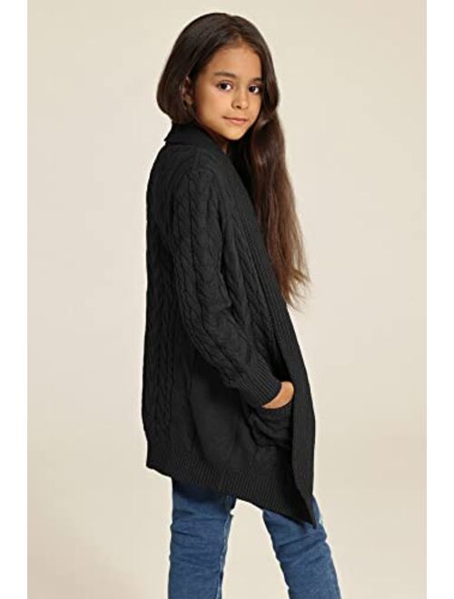 Danna Belle Girls Sweater Open Front Long Cardigans Chunky Cable Knit Jumper with Pockets 6-14