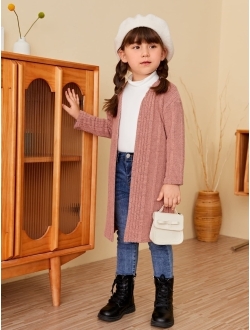 Toddler Girl's Open Front Long Sleeve Ribbed Knit Cardigan Casual Sweaters