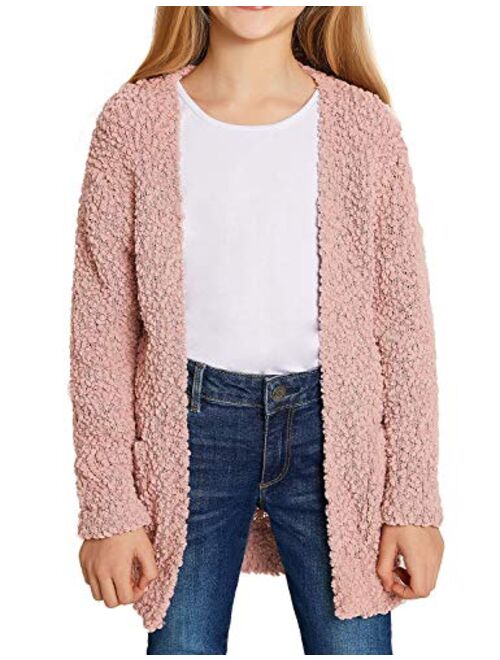 luvamia Girl's Casual Open Front Long Cardigan Sweaters with Pockets 4-13 Years