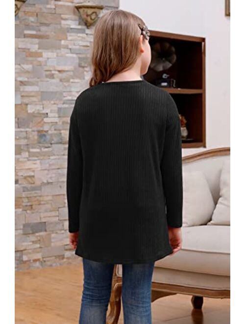 GORLYA Girls School Uniform V-Neck Button Down Soft Knit Thin Sweater Cardigan Tops with Pocket for 4-14T