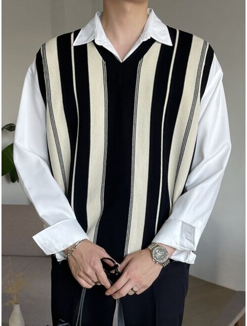 DAZY Men Striped Pattern Colorblock Sweater Vest Without Shirt