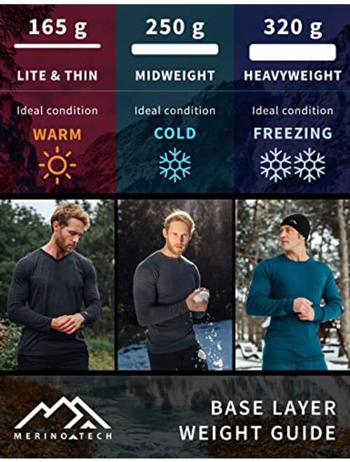 Merino.tech Merino Wool Base Layer - Mens 100% Merino Wool Long Sleeve Thermal Shirts Lightweight, Midweight, Heavyweight