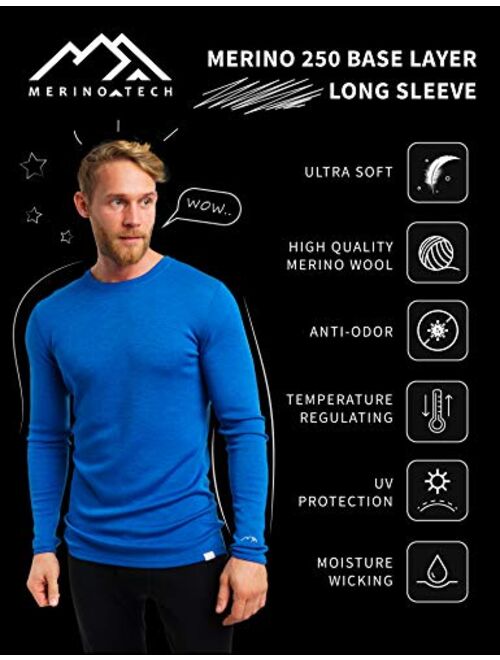 Merino.tech Merino Wool Base Layer - Mens 100% Merino Wool Long Sleeve Thermal Shirts Lightweight, Midweight, Heavyweight