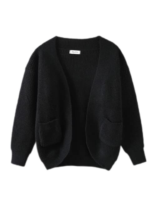 HopeKitt Girls Casual Cardigan Open Front Long Sleeve Chunky Loose Knit Sweaters Outwear with Pockets