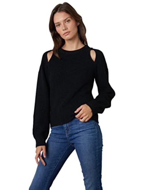 Velvet by Graham & Spencer Women's Diane Engineered Stitches Cut-Out Crewneck Sweater