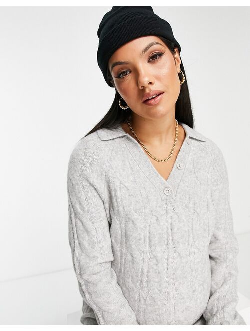 ASOS Maternity ASOS DESIGN Maternity knitted cable mini dress with open collar in gray