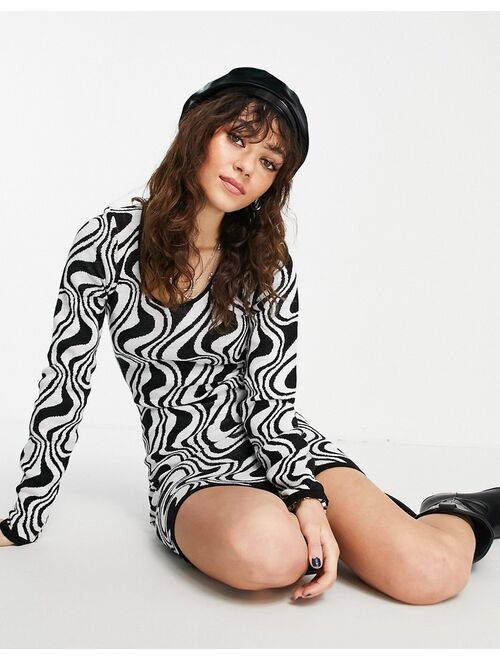ASOS DESIGN knitted mini dress with swirl pattern