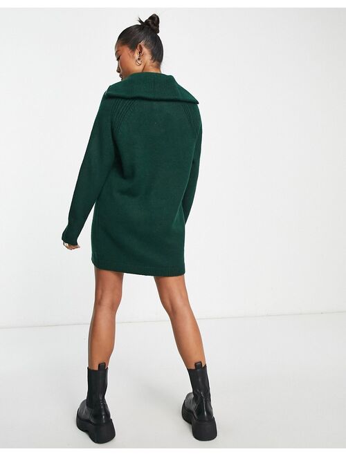 ASOS Petite ASOS DESIGN Petite knitted mini dress with zip collar in dark green