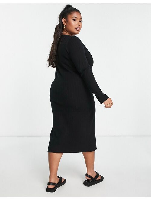 ASOS Curve ASOS DESIGN Curve knitted midi dress with square neck in black