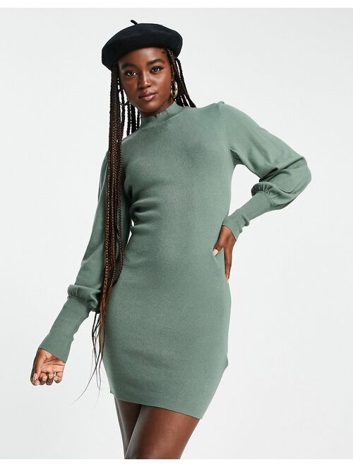 Vero Moda volume sleeve mini sweater dress in green
