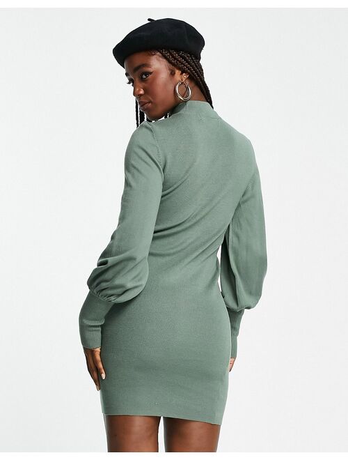 Vero Moda volume sleeve mini sweater dress in green