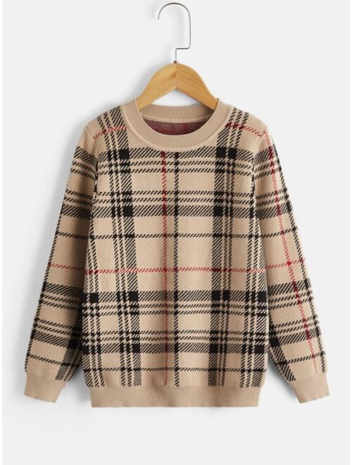 SHEIN Boys Plaid Pattern Sweater
