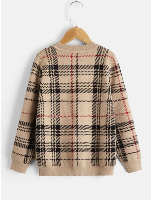 SHEIN Boys Plaid Pattern Sweater