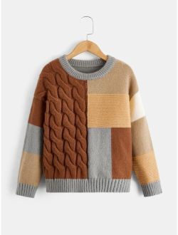 Boys Cable Knit Colorblock Sweater