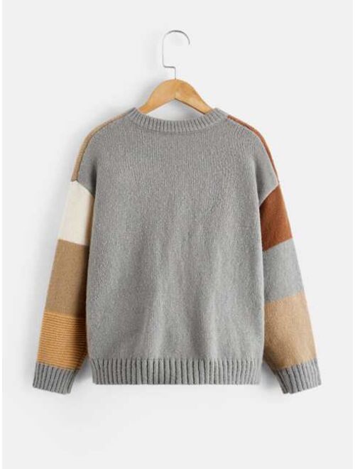 Shein Boys Cable Knit Colorblock Sweater