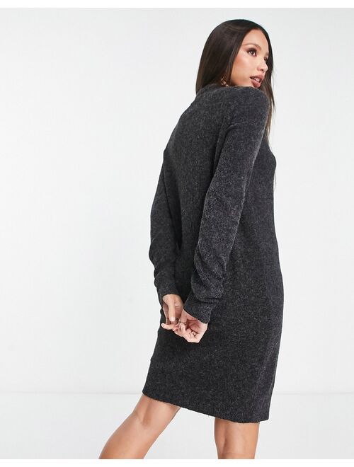 Vero Moda Tall knitted sweater mini dress in black melange