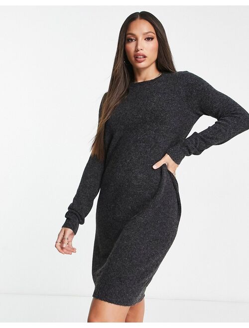 Vero Moda Tall knitted sweater mini dress in black melange