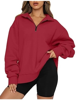 Trendy Queen Womens Oversized Half Zip Pullover Long Sleeve Sweatshirt Quarter Zip Hoodie Sweater Teen Girls Fall Y2K Clothes