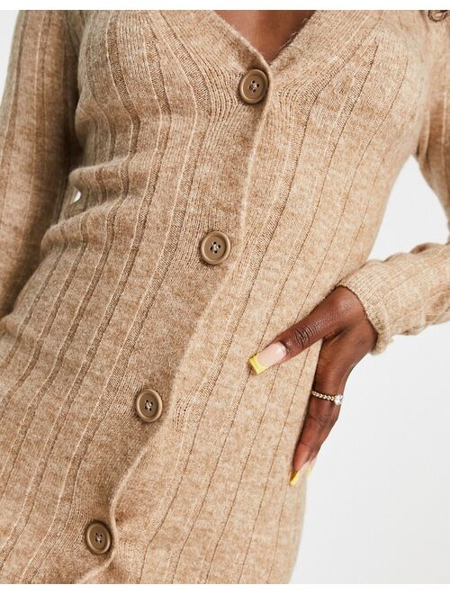 ASOS DESIGN knitted mini dress with button through detail in taupe