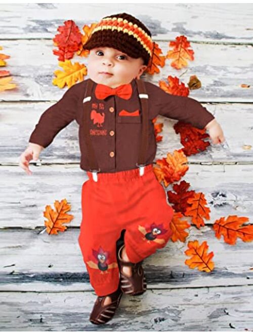 Bavader My First Thanksgiving Baby Boy Outfit Thanksgiving Outfit Baby Boy Romper Turkey Print Pant Set Baby Thanksgiving Outfit Boy
