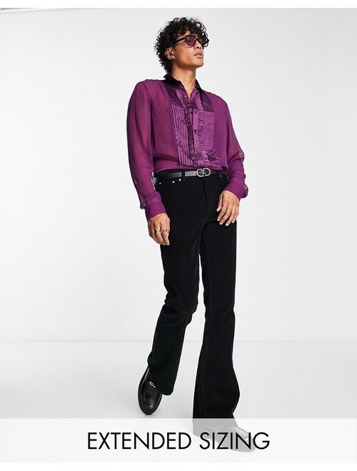 ASOS DESIGN regular sheer shirt with 70s ruffle front in purple
