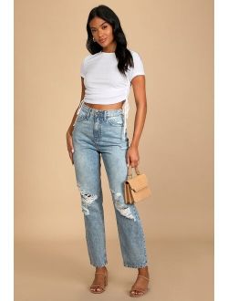 Totally Fly Light Wash High Rise Distressed Boyfriend Jeans