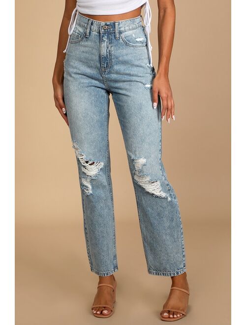 Lulus Totally Fly Light Wash High Rise Distressed Boyfriend Jeans