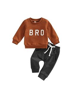 Visgogo Toddler Baby Boy Fall Winter Clothes Set Letter Printed Long Sleeve Sweatshirt Tops + Pants 2Pcs Outfits